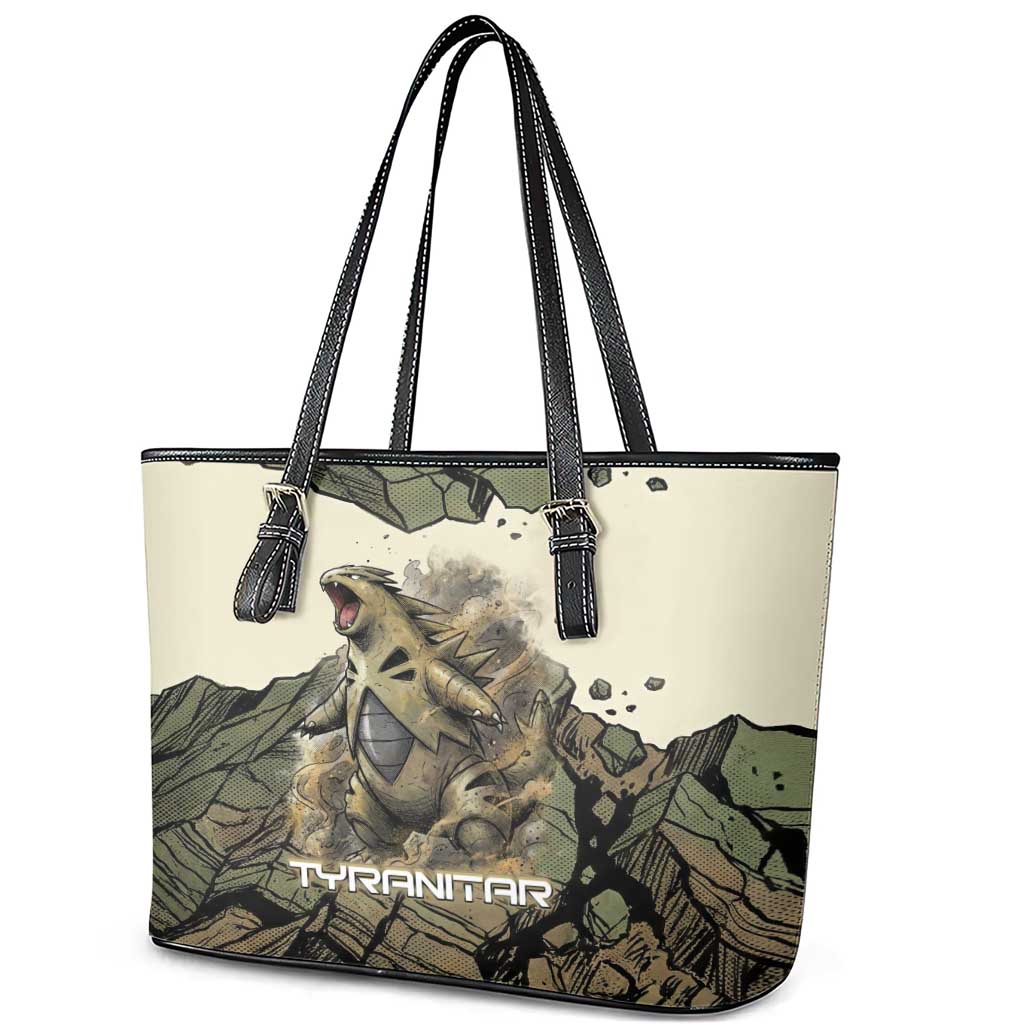 Tyranitar Rock Smash Leather Tote Bag Tyranitar’s Seismic Roar - Monster of the Mountains