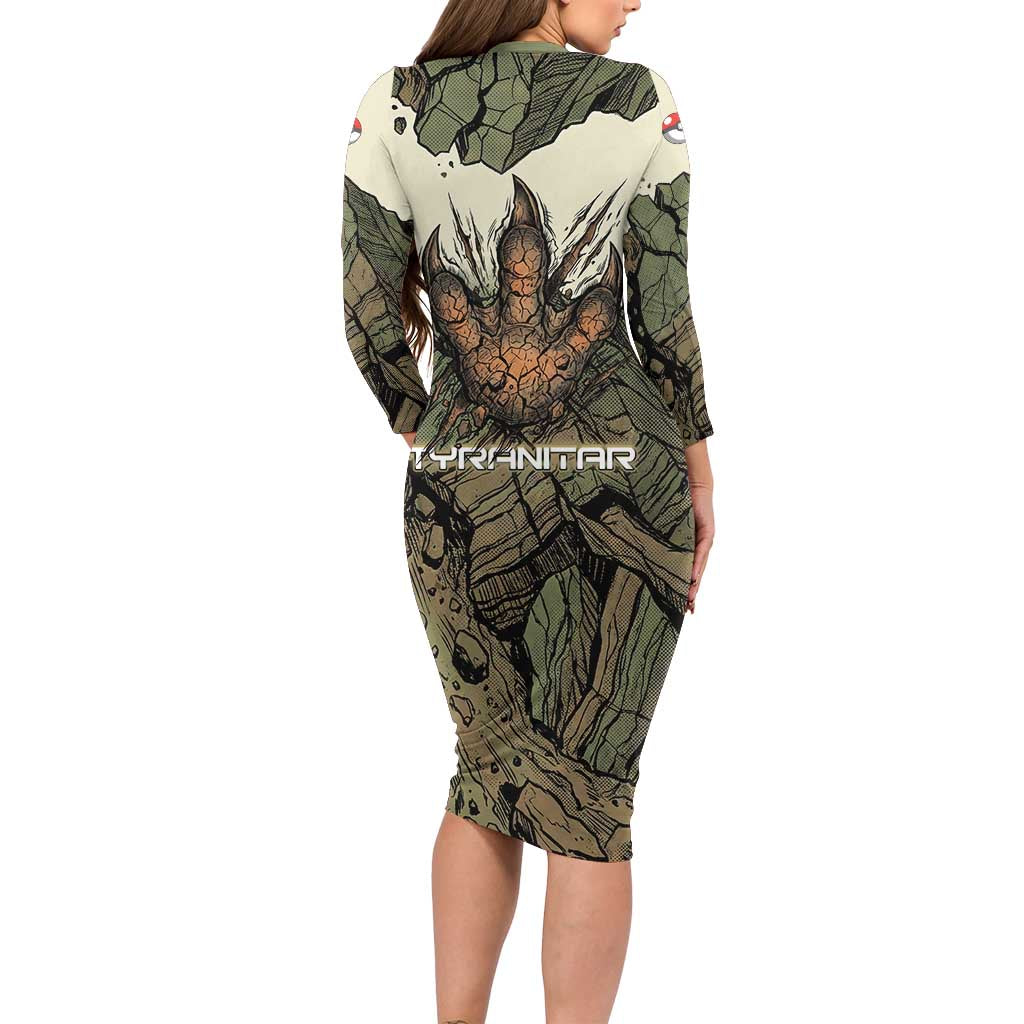 Tyranitar Rock Smash Long Sleeve Bodycon Dress Tyranitar’s Seismic Roar - Monster of the Mountains