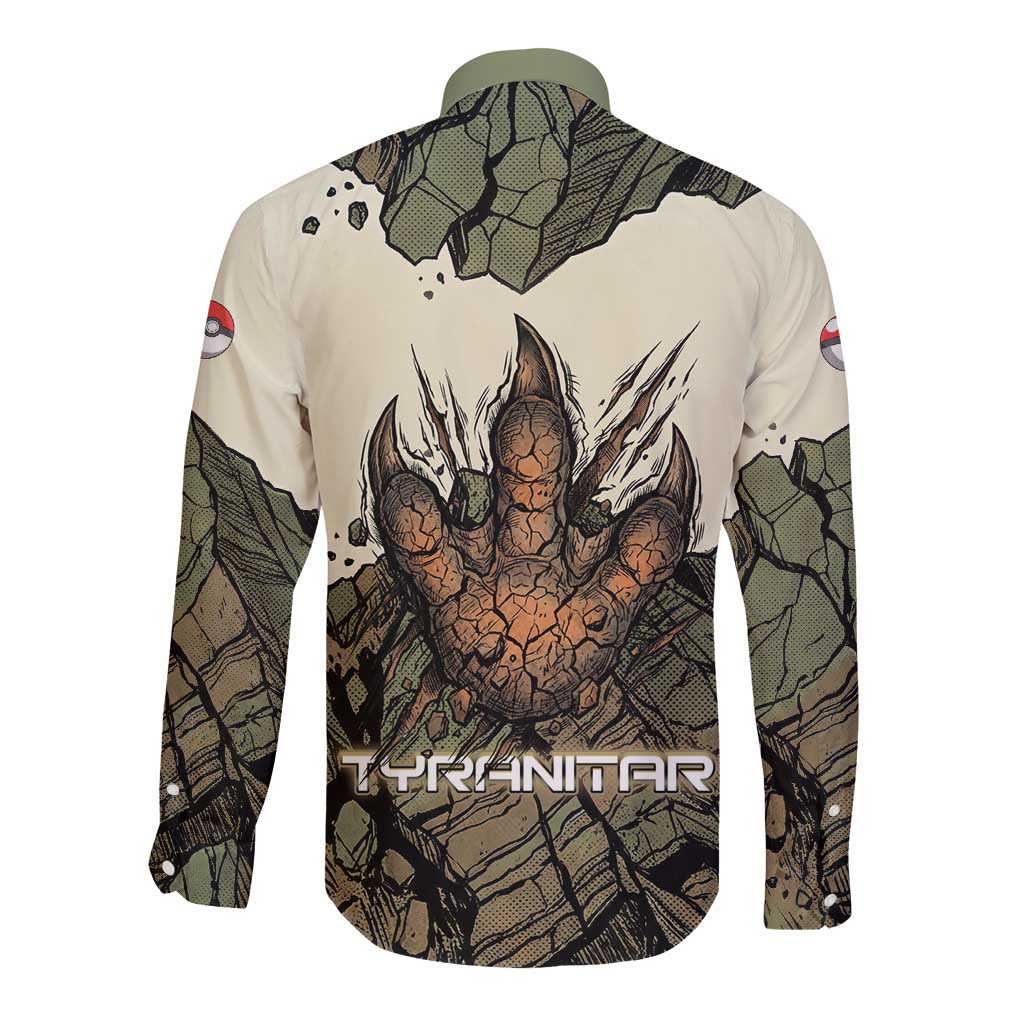 Tyranitar Rock Smash Long Sleeve Button Shirt Tyranitar’s Seismic Roar - Monster of the Mountains