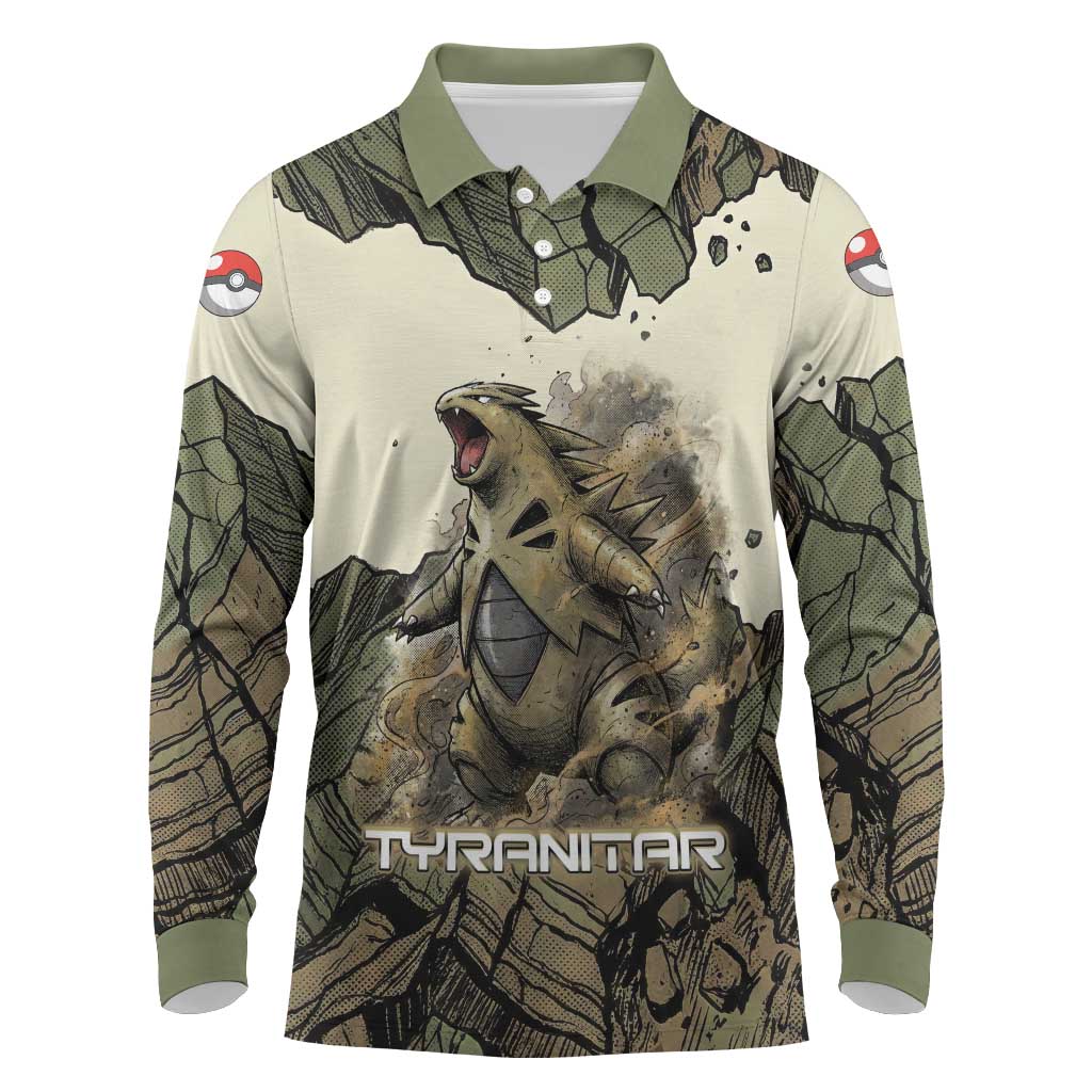 Tyranitar Rock Smash Long Sleeve Polo Shirt Tyranitar’s Seismic Roar - Monster of the Mountains