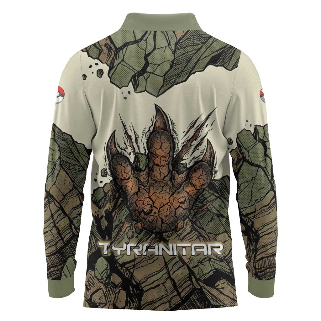 Tyranitar Rock Smash Long Sleeve Polo Shirt Tyranitar’s Seismic Roar - Monster of the Mountains