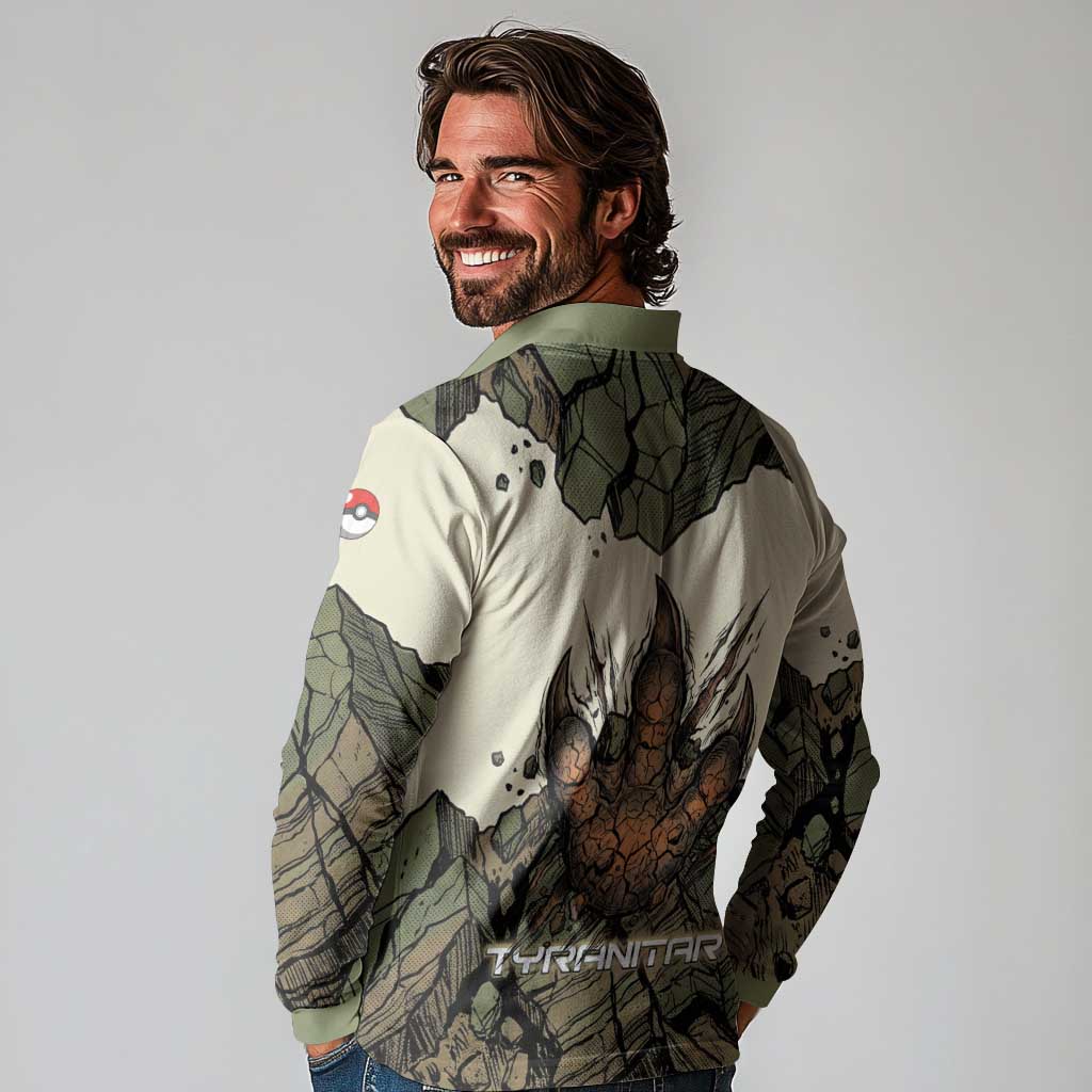 Tyranitar Rock Smash Long Sleeve Polo Shirt Tyranitar’s Seismic Roar - Monster of the Mountains