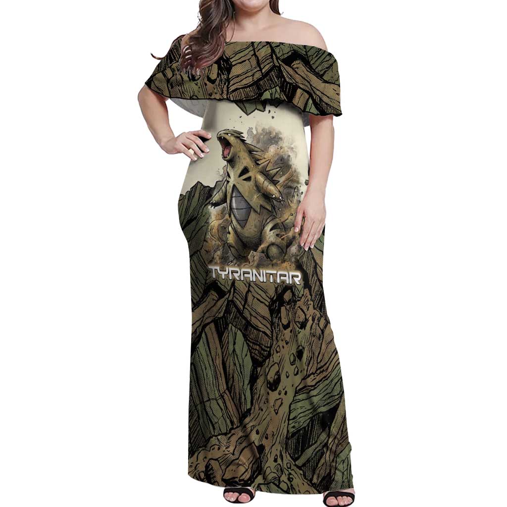 Tyranitar Rock Smash Off Shoulder Maxi Dress Tyranitar’s Seismic Roar - Monster of the Mountains