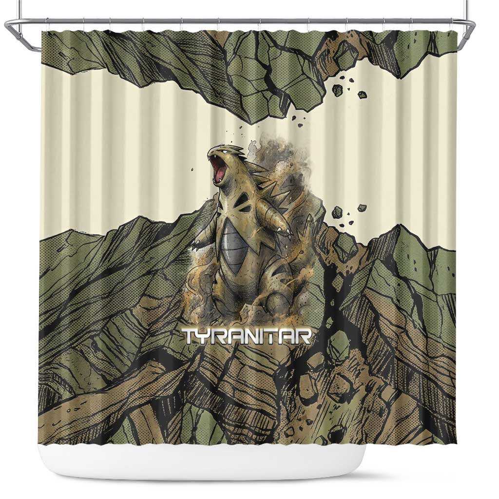 Tyranitar Rock Smash Shower Curtain Tyranitar’s Seismic Roar - Monster of the Mountains