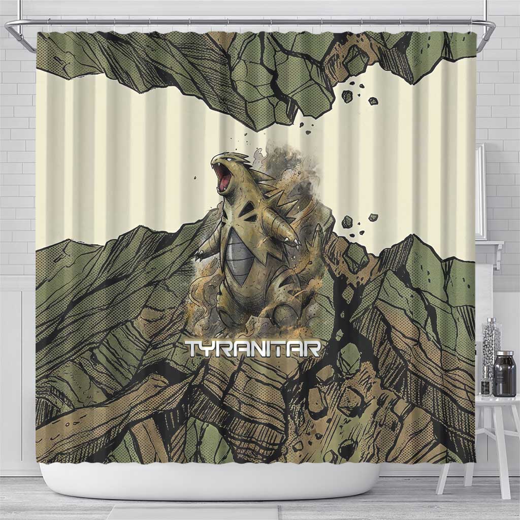 Tyranitar Rock Smash Shower Curtain Tyranitar’s Seismic Roar - Monster of the Mountains