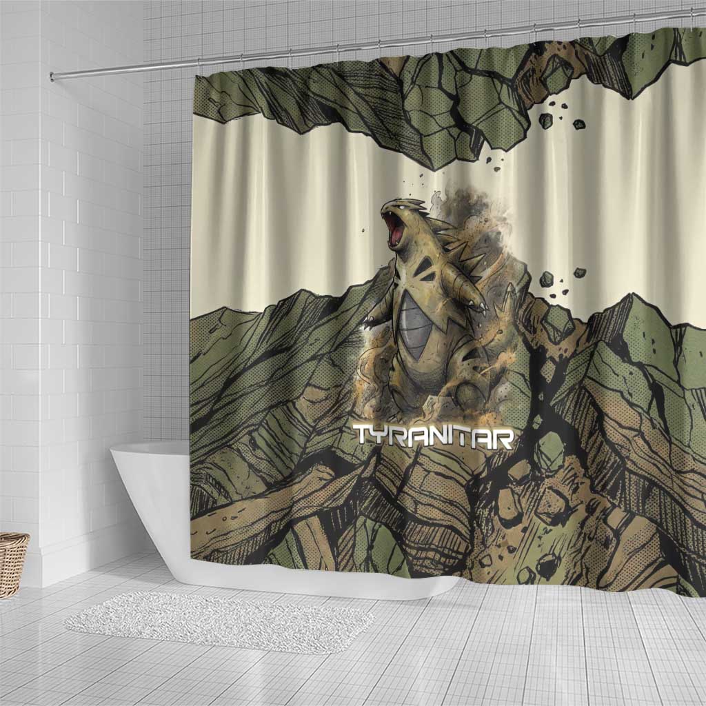Tyranitar Rock Smash Shower Curtain Tyranitar’s Seismic Roar - Monster of the Mountains