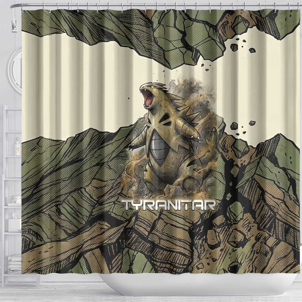 Tyranitar Rock Smash Shower Curtain Tyranitar’s Seismic Roar - Monster of the Mountains