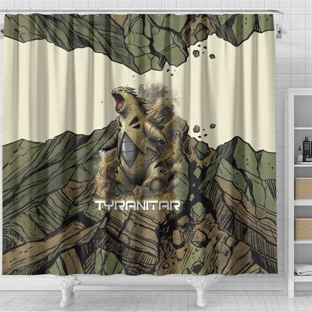 Tyranitar Rock Smash Shower Curtain Tyranitar’s Seismic Roar - Monster of the Mountains