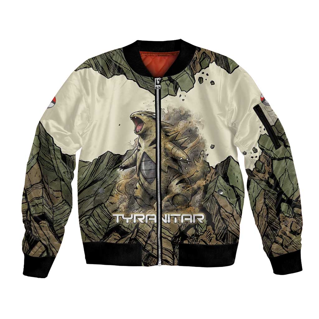Tyranitar Rock Smash Sleeve Zip Bomber Jacket Tyranitar’s Seismic Roar - Monster of the Mountains