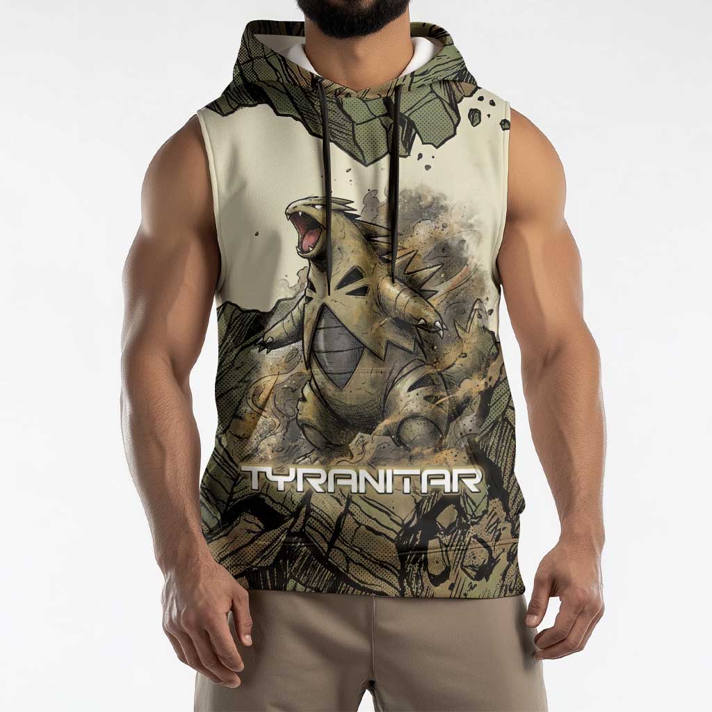 Tyranitar Rock Smash Sleeveless Hoodie Tyranitar’s Seismic Roar - Monster of the Mountains