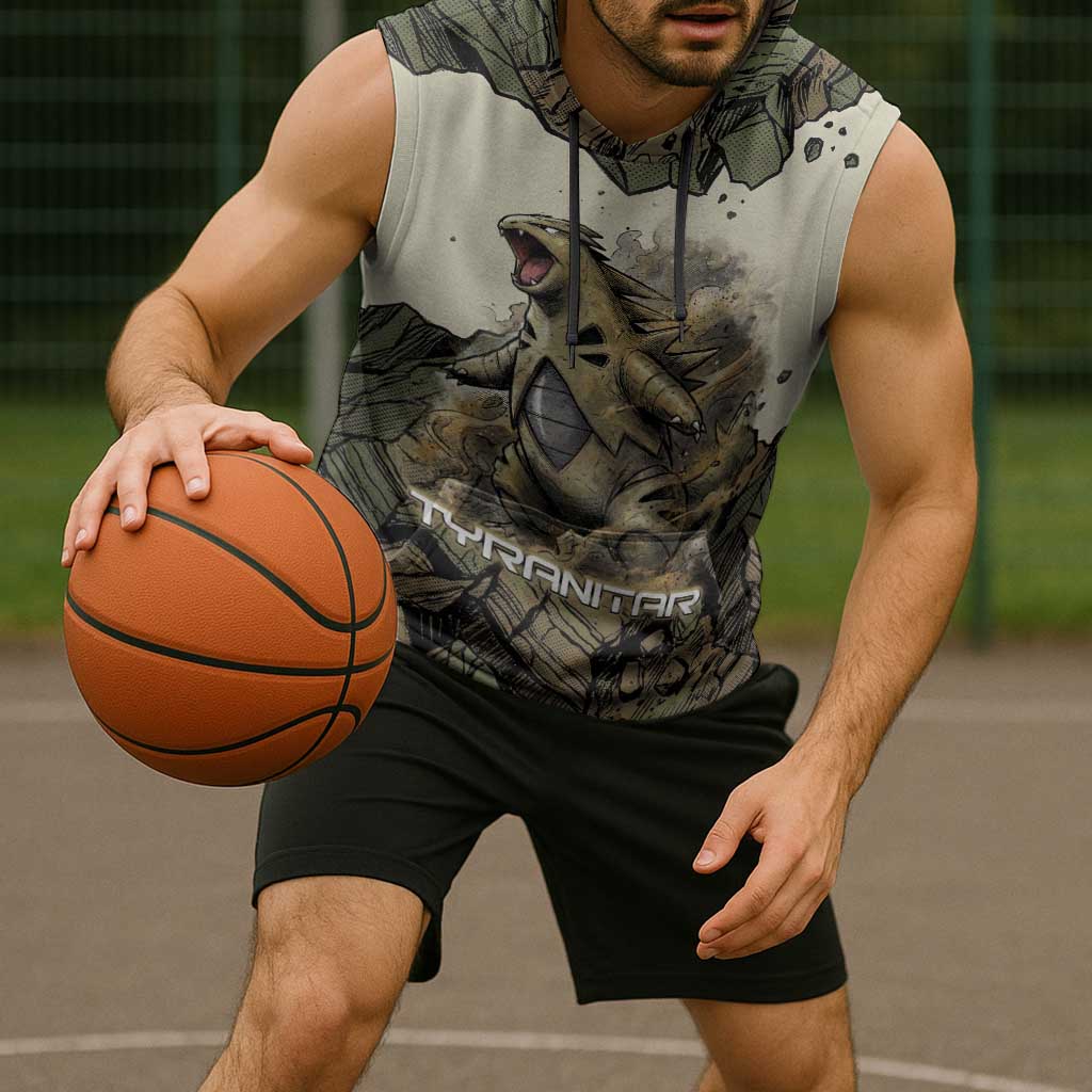 Tyranitar Rock Smash Sleeveless Hoodie Tyranitar’s Seismic Roar - Monster of the Mountains