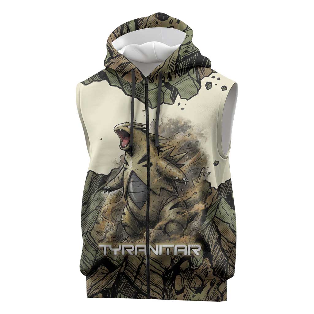 Tyranitar Rock Smash Sleeveless Zip Hoodie Tyranitar’s Seismic Roar - Monster of the Mountains
