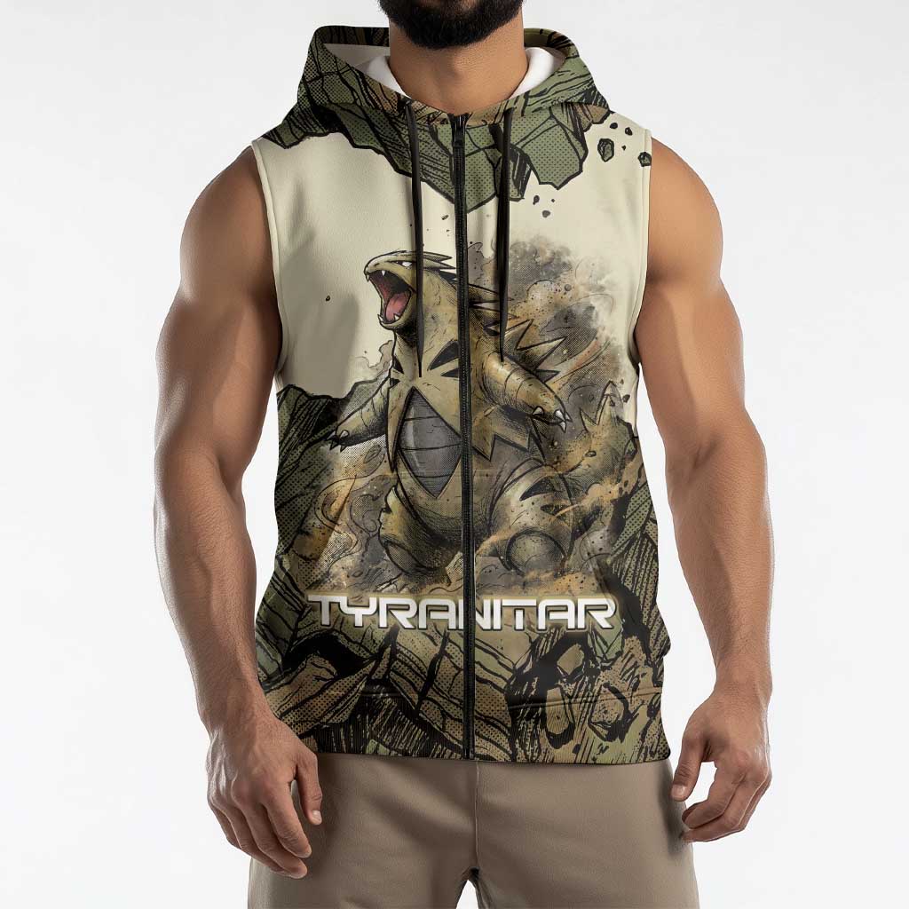 Tyranitar Rock Smash Sleeveless Zip Hoodie Tyranitar’s Seismic Roar - Monster of the Mountains