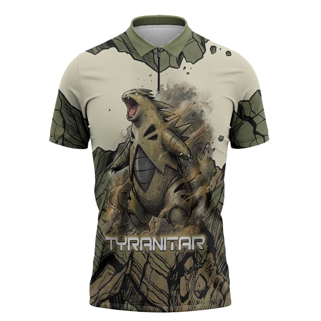 Tyranitar Rock Smash Zipper Polo Shirt Tyranitar’s Seismic Roar - Monster of the Mountains