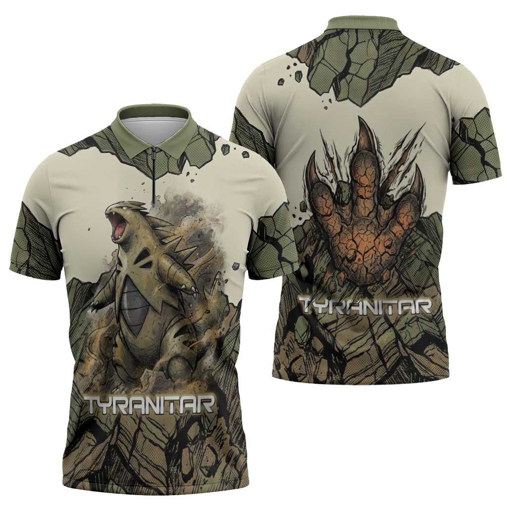 Tyranitar Rock Smash Zipper Polo Shirt Tyranitar’s Seismic Roar - Monster of the Mountains