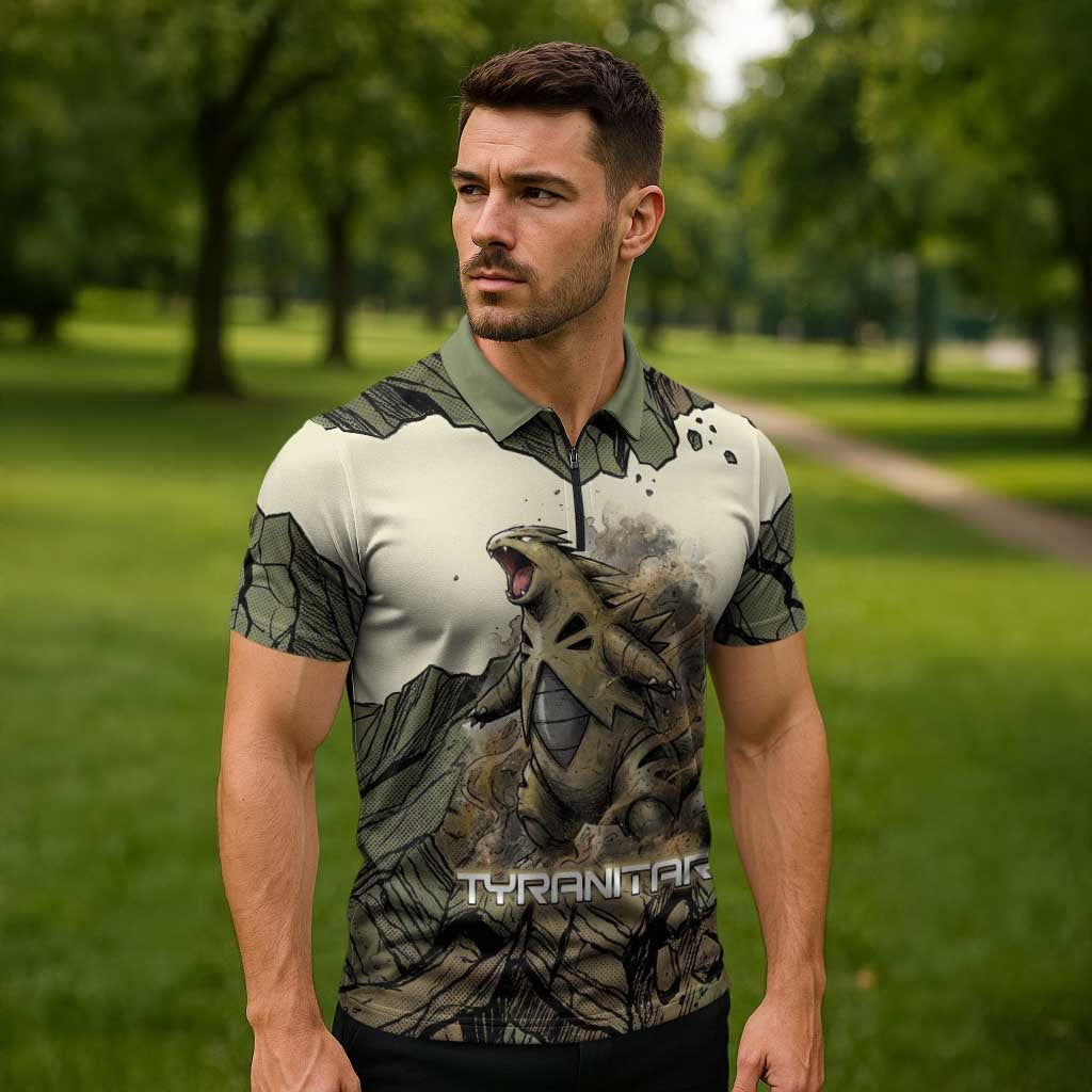 Tyranitar Rock Smash Zipper Polo Shirt Tyranitar’s Seismic Roar - Monster of the Mountains
