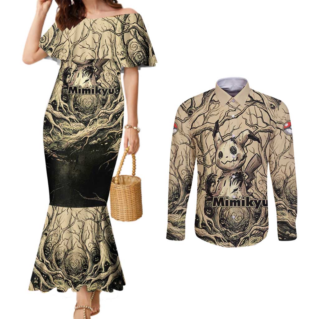 Mimikyu Forest Shadows Couples Matching Mermaid Dress and Long Sleeve Button Shirt Mimikyu’s Curse - Shadows Beneath the Mask