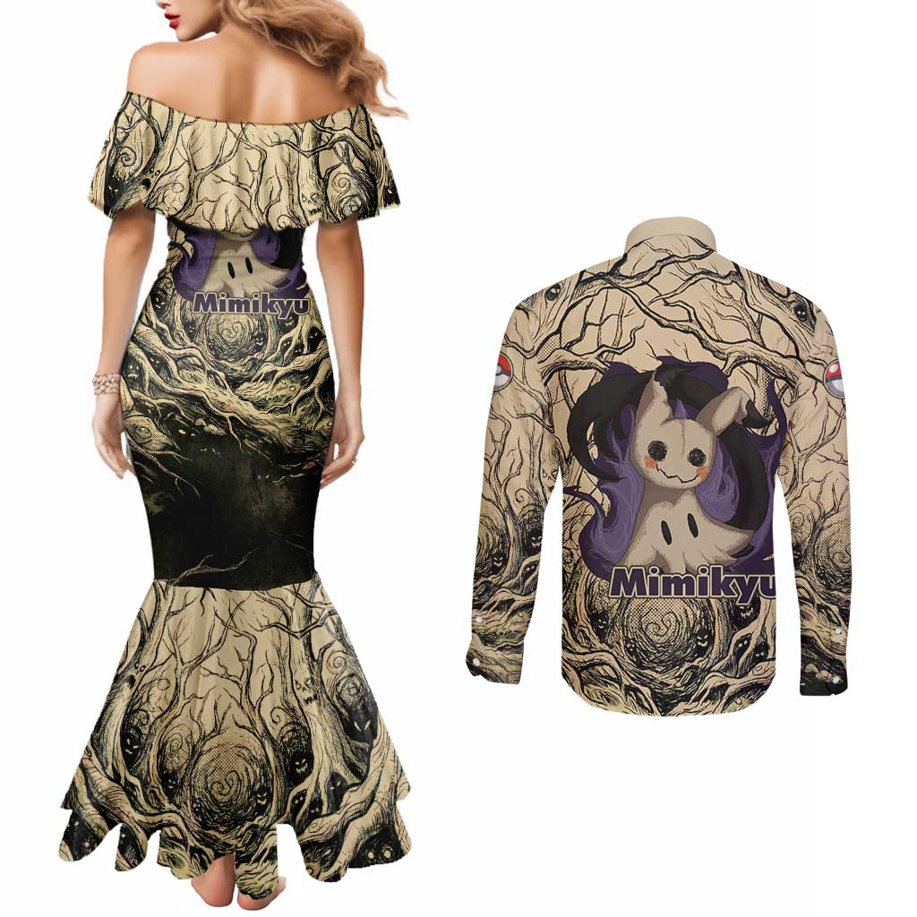 Mimikyu Forest Shadows Couples Matching Mermaid Dress and Long Sleeve Button Shirt Mimikyu’s Curse - Shadows Beneath the Mask