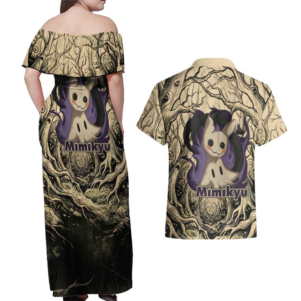 Mimikyu Forest Shadows Couples Matching Off Shoulder Maxi Dress and Hawaiian Shirt Mimikyu’s Curse - Shadows Beneath the Mask