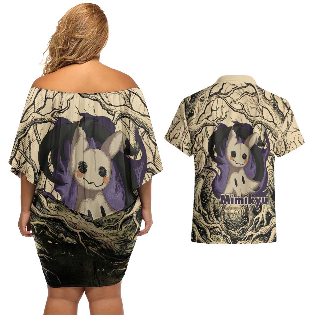 Mimikyu Forest Shadows Couples Matching Off Shoulder Short Dress and Hawaiian Shirt Mimikyu’s Curse - Shadows Beneath the Mask