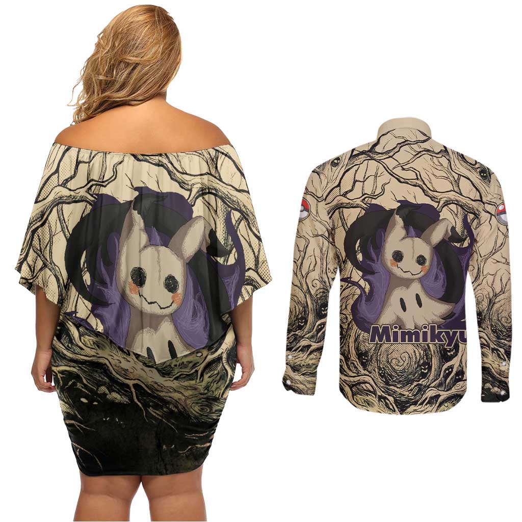 Mimikyu Forest Shadows Couples Matching Off Shoulder Short Dress and Long Sleeve Button Shirt Mimikyu’s Curse - Shadows Beneath the Mask