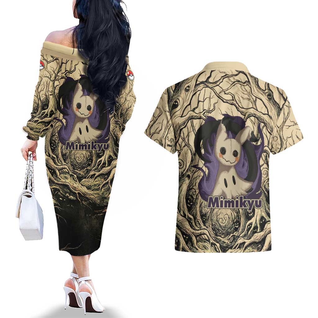 Mimikyu Forest Shadows Couples Matching Off The Shoulder Long Sleeve Dress and Hawaiian Shirt Mimikyu’s Curse - Shadows Beneath the Mask