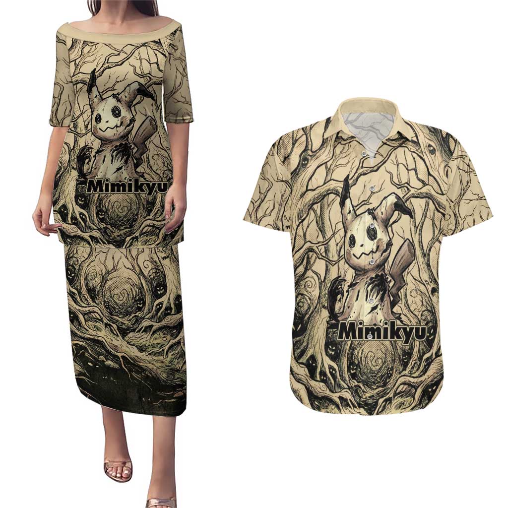 Mimikyu Forest Shadows Couples Matching Puletasi and Hawaiian Shirt Mimikyu’s Curse - Shadows Beneath the Mask