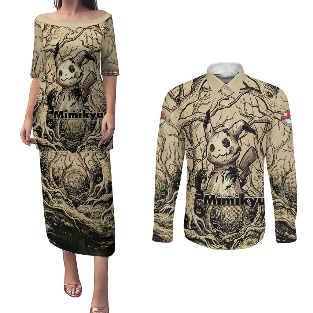 Mimikyu Forest Shadows Couples Matching Puletasi and Long Sleeve Button Shirt Mimikyu’s Curse - Shadows Beneath the Mask