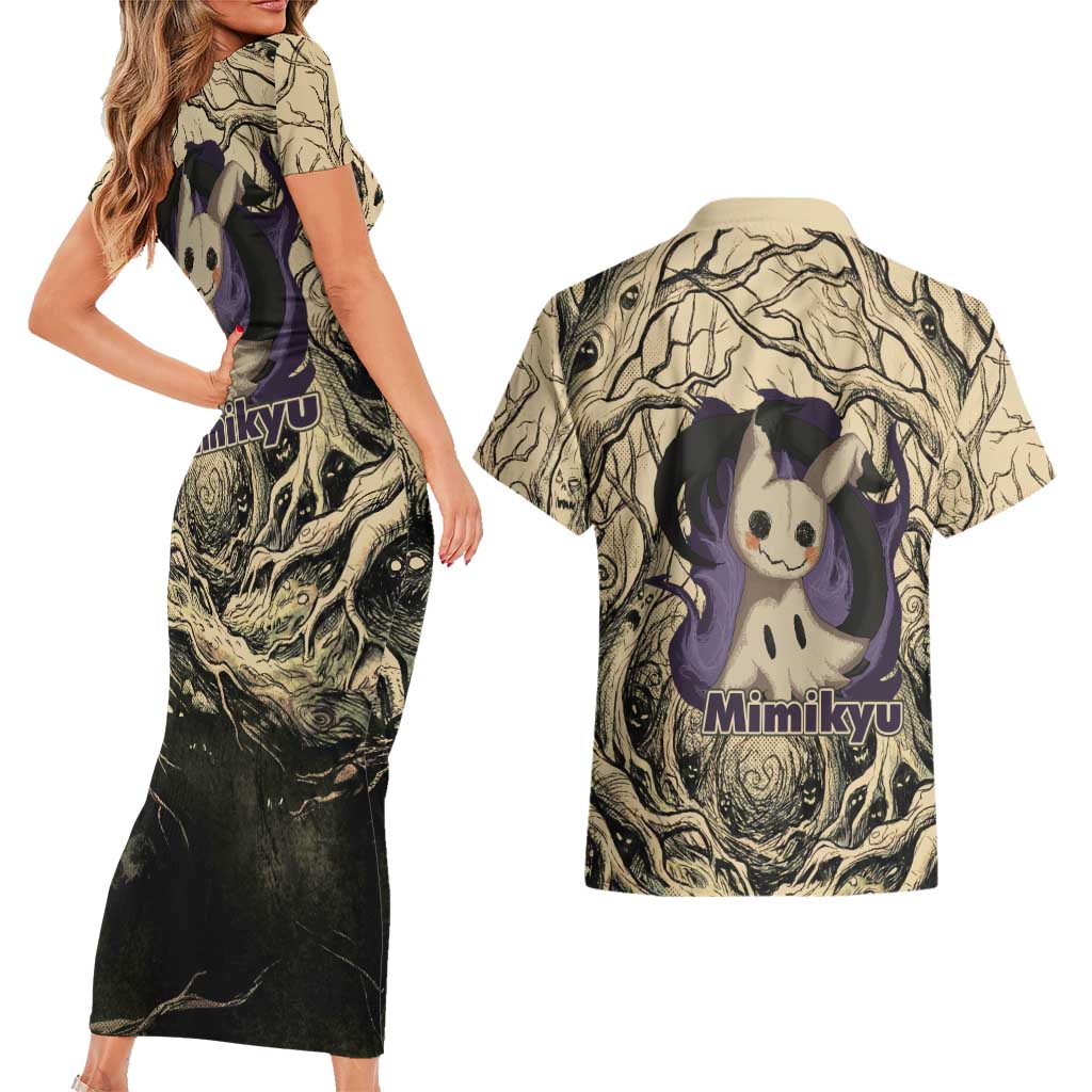 Mimikyu Forest Shadows Couples Matching Short Sleeve Bodycon Dress and Hawaiian Shirt Mimikyu’s Curse - Shadows Beneath the Mask