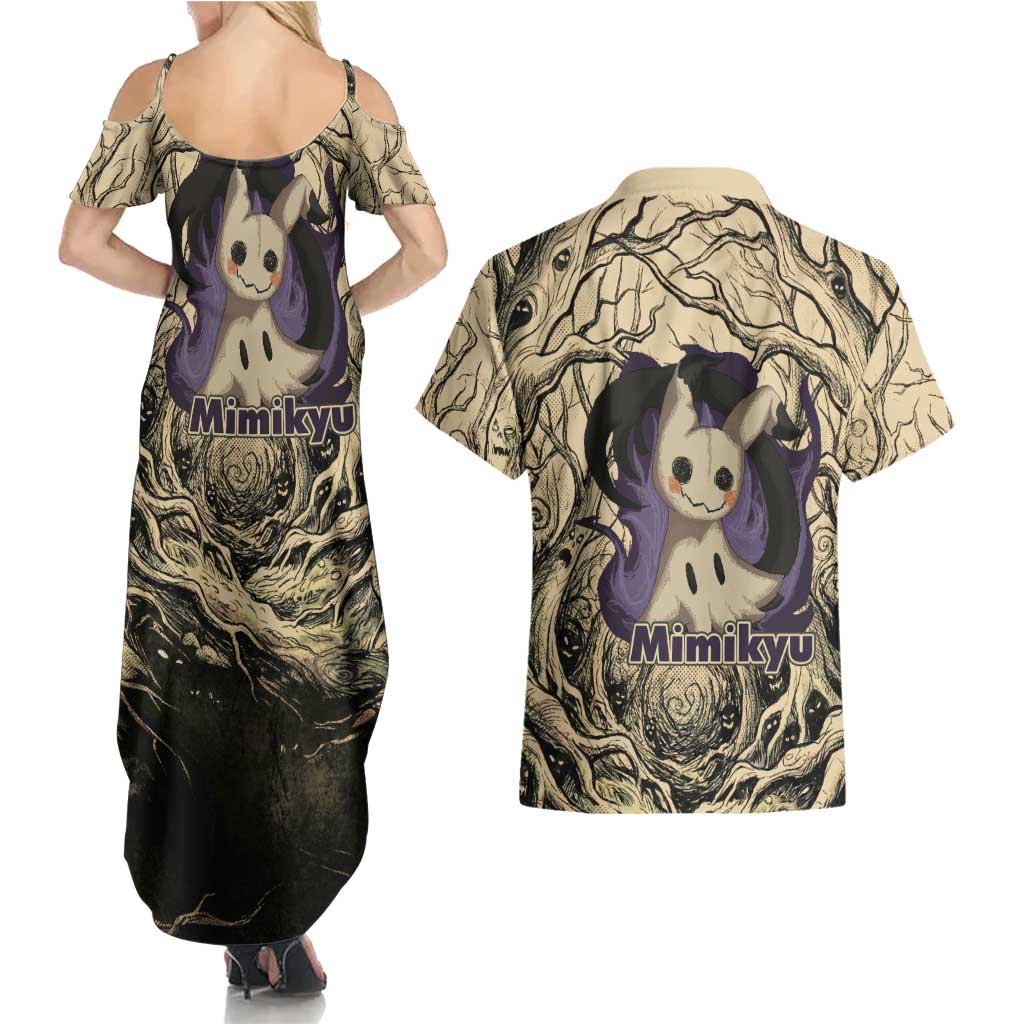 Mimikyu Forest Shadows Couples Matching Summer Maxi Dress and Hawaiian Shirt Mimikyu’s Curse - Shadows Beneath the Mask