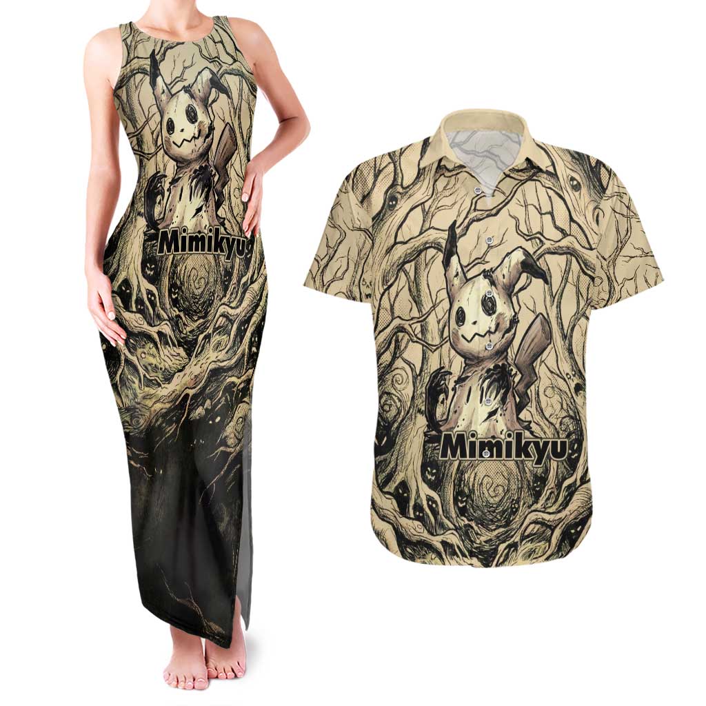 Mimikyu Forest Shadows Couples Matching Tank Maxi Dress and Hawaiian Shirt Mimikyu’s Curse - Shadows Beneath the Mask