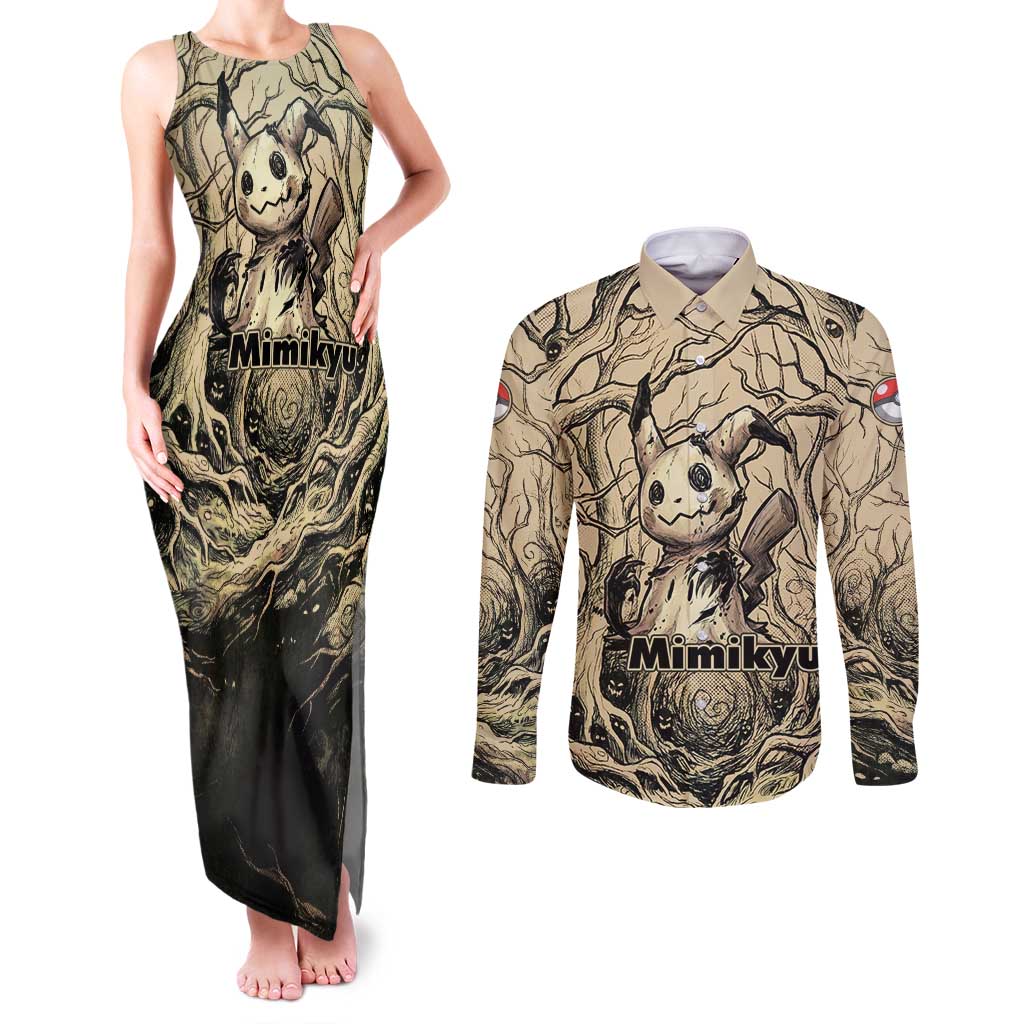 Mimikyu Forest Shadows Couples Matching Tank Maxi Dress and Long Sleeve Button Shirt Mimikyu’s Curse - Shadows Beneath the Mask