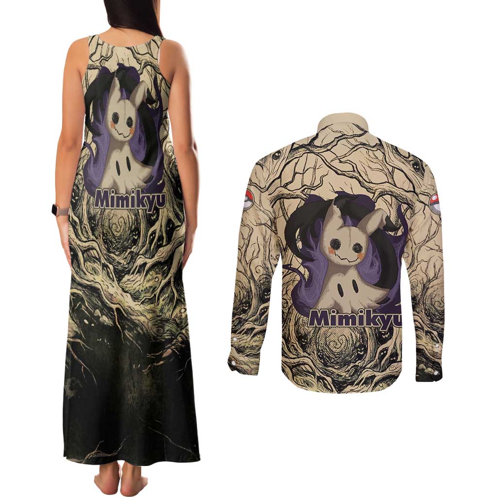 Mimikyu Forest Shadows Couples Matching Tank Maxi Dress and Long Sleeve Button Shirt Mimikyu’s Curse - Shadows Beneath the Mask