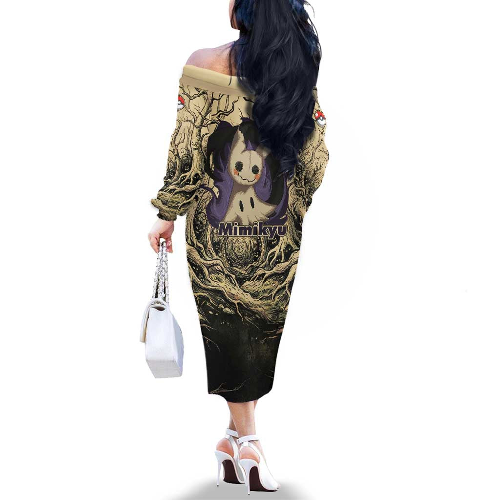Mimikyu Forest Shadows Family Matching Off The Shoulder Long Sleeve Dress and Hawaiian Shirt Mimikyu’s Curse - Shadows Beneath the Mask