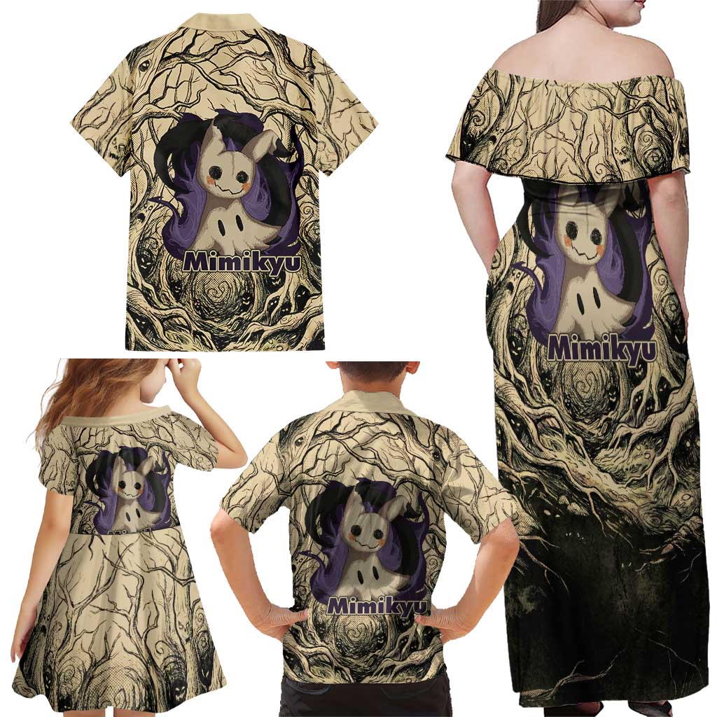 Mimikyu Forest Shadows Family Matching Off Shoulder Maxi Dress and Hawaiian Shirt Mimikyu’s Curse - Shadows Beneath the Mask