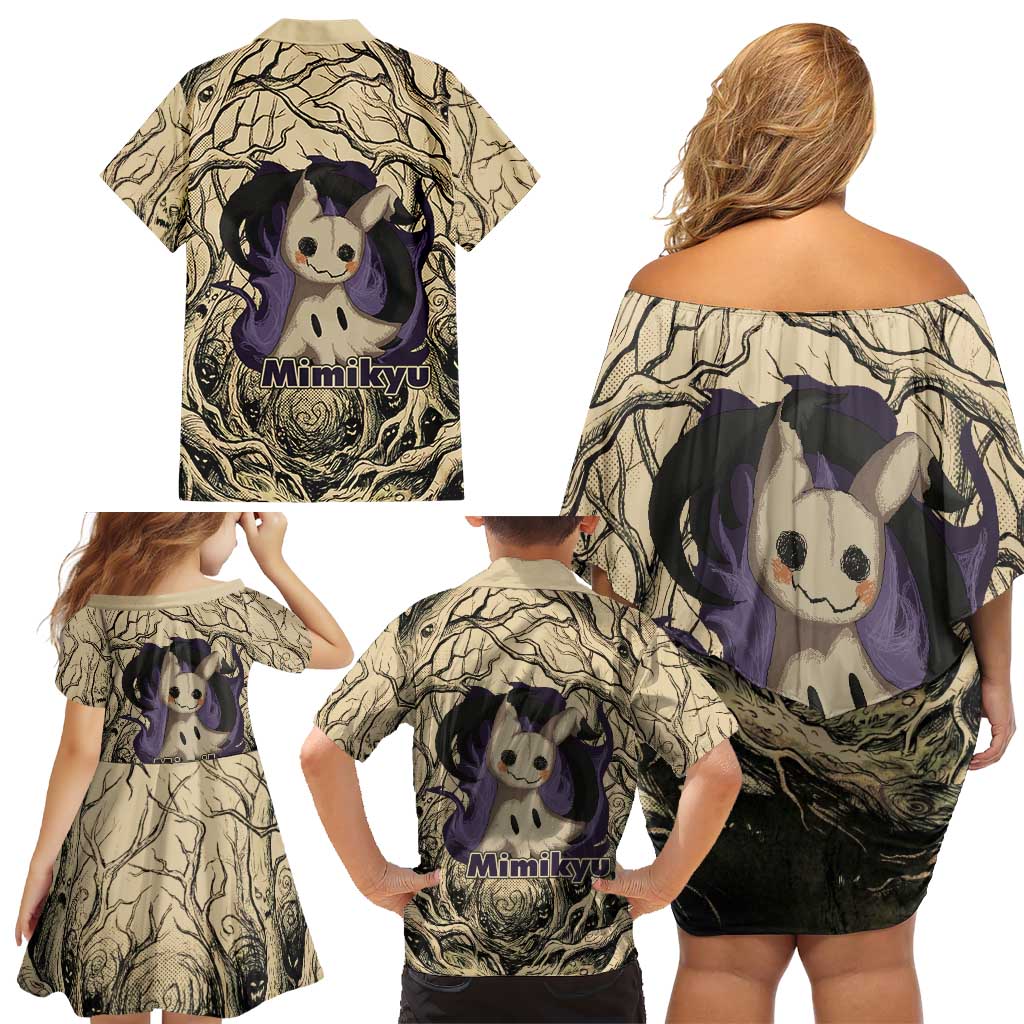 Mimikyu Forest Shadows Family Matching Off Shoulder Short Dress and Hawaiian Shirt Mimikyu’s Curse - Shadows Beneath the Mask