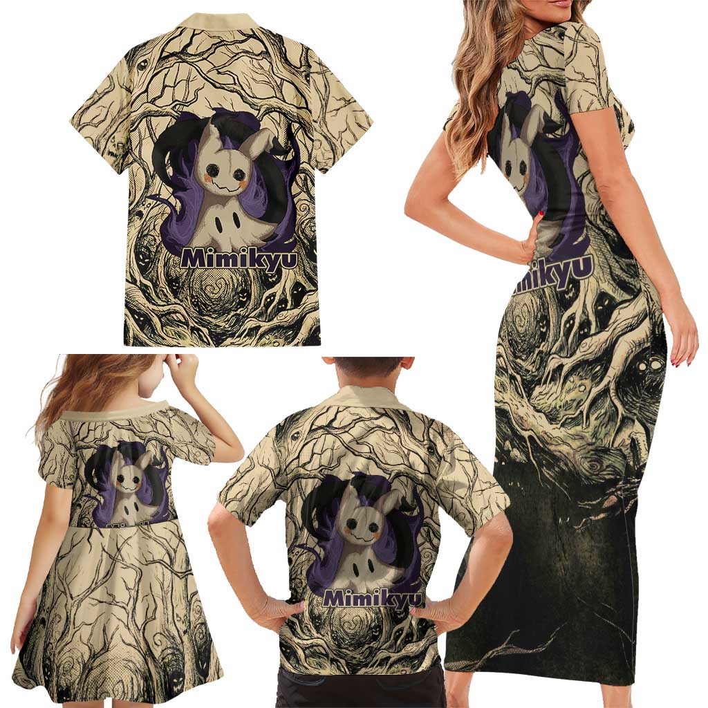 Mimikyu Forest Shadows Family Matching Short Sleeve Bodycon Dress and Hawaiian Shirt Mimikyu’s Curse - Shadows Beneath the Mask