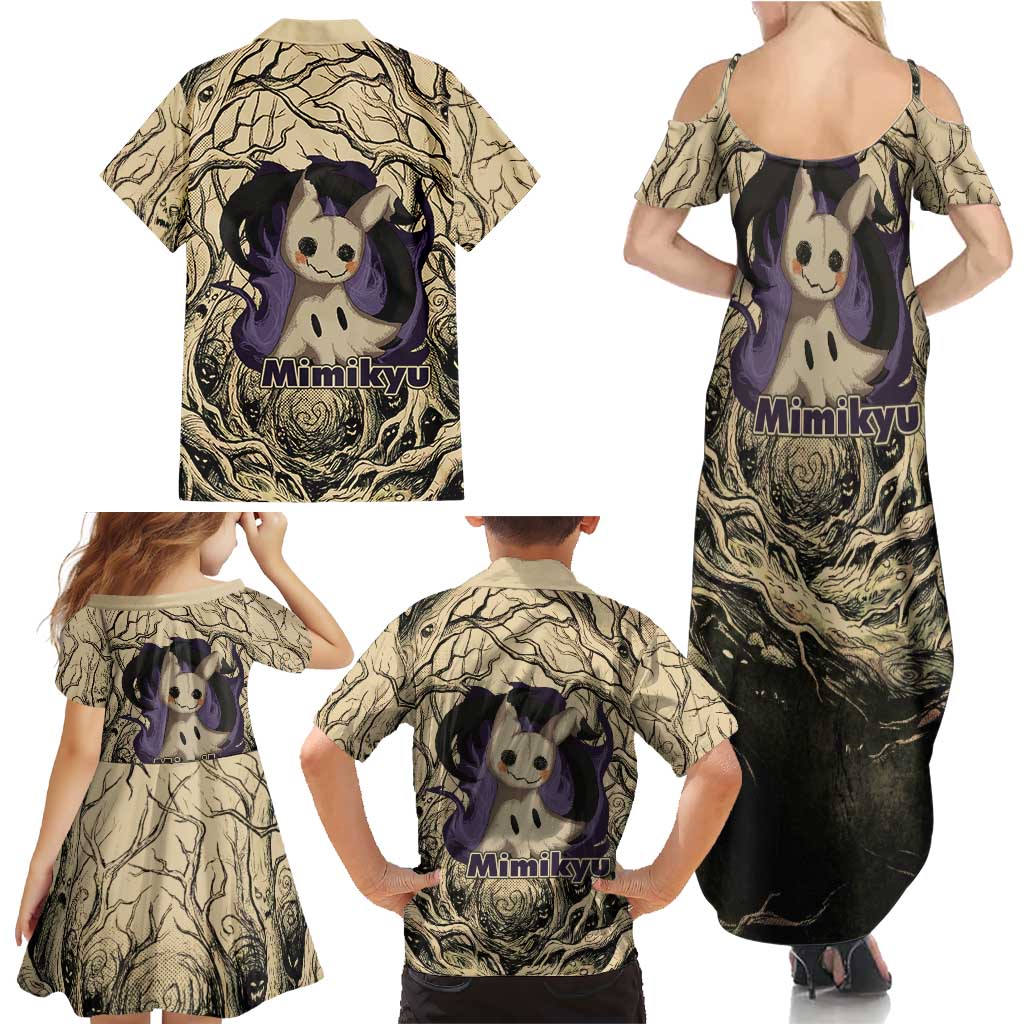 Mimikyu Forest Shadows Family Matching Summer Maxi Dress and Hawaiian Shirt Mimikyu’s Curse - Shadows Beneath the Mask