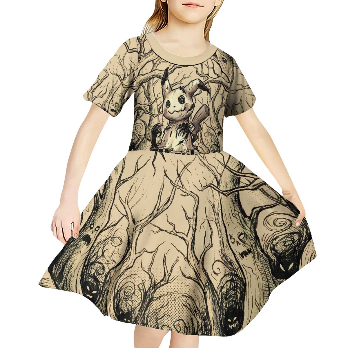 Mimikyu Forest Shadows Kid Short Sleeve Dress Mimikyu’s Curse - Shadows Beneath the Mask