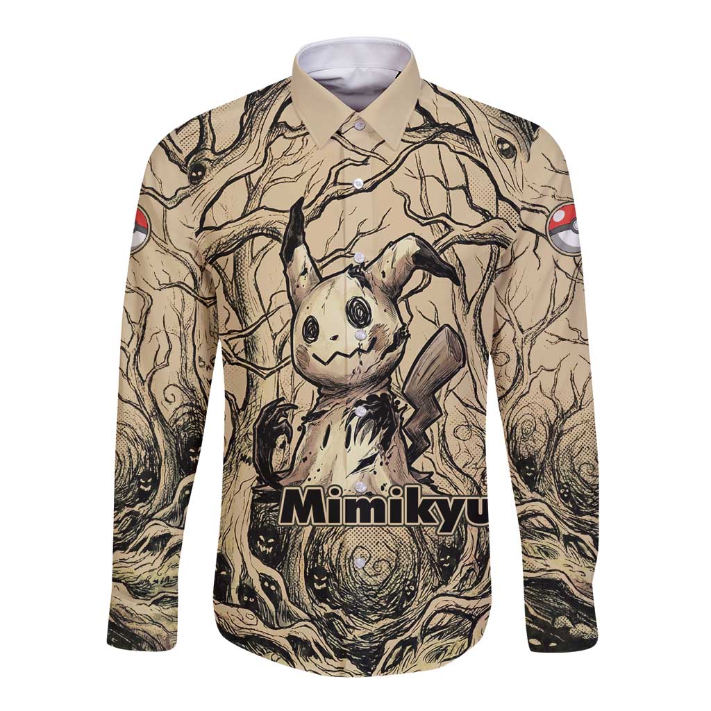 Mimikyu Forest Shadows Long Sleeve Button Shirt Mimikyu’s Curse - Shadows Beneath the Mask