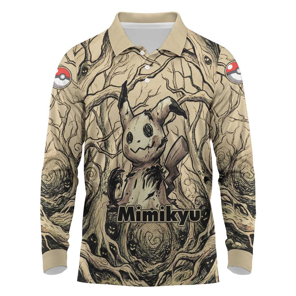 Mimikyu Forest Shadows Long Sleeve Polo Shirt Mimikyu’s Curse - Shadows Beneath the Mask