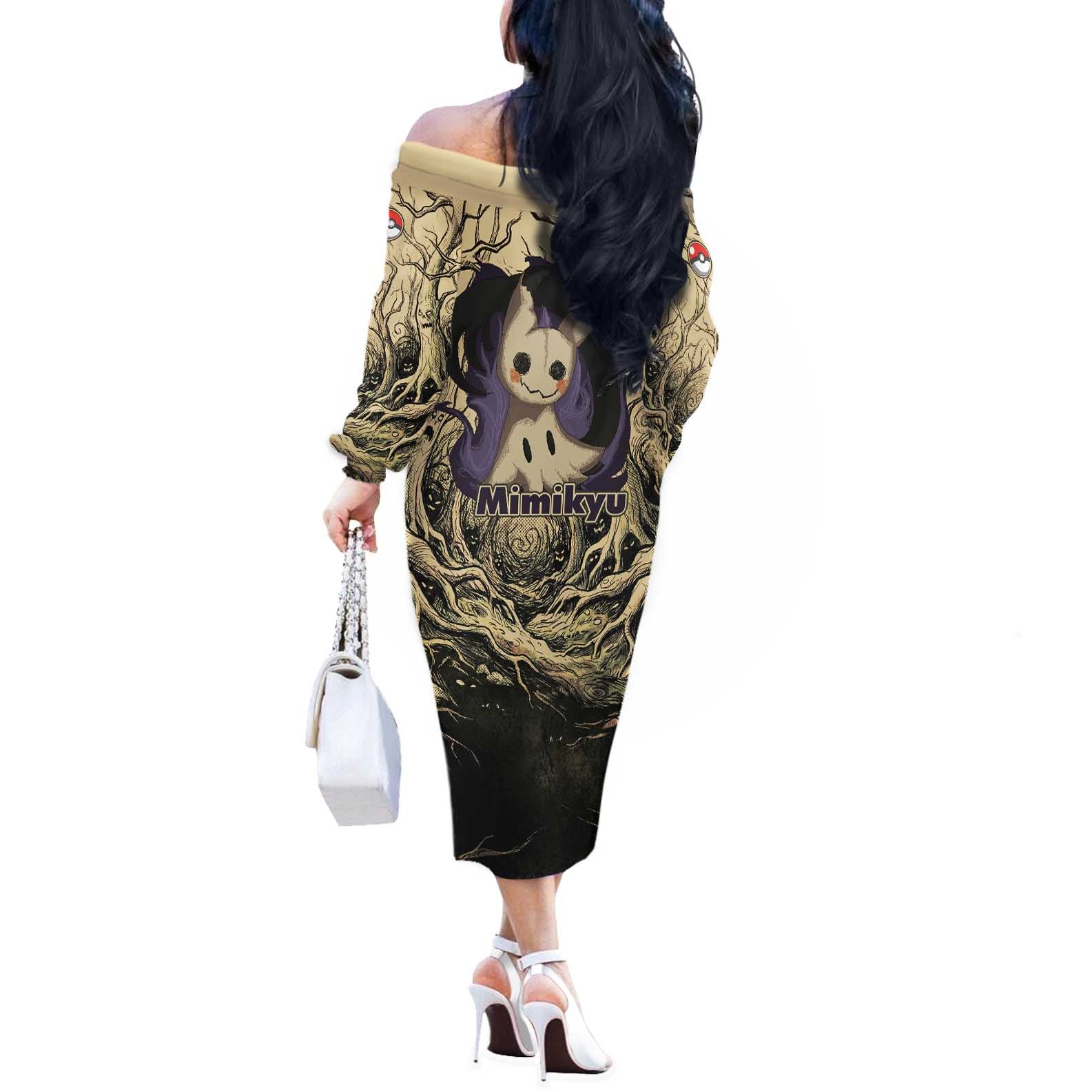 Mimikyu Forest Shadows Off The Shoulder Long Sleeve Dress Mimikyu’s Curse - Shadows Beneath the Mask