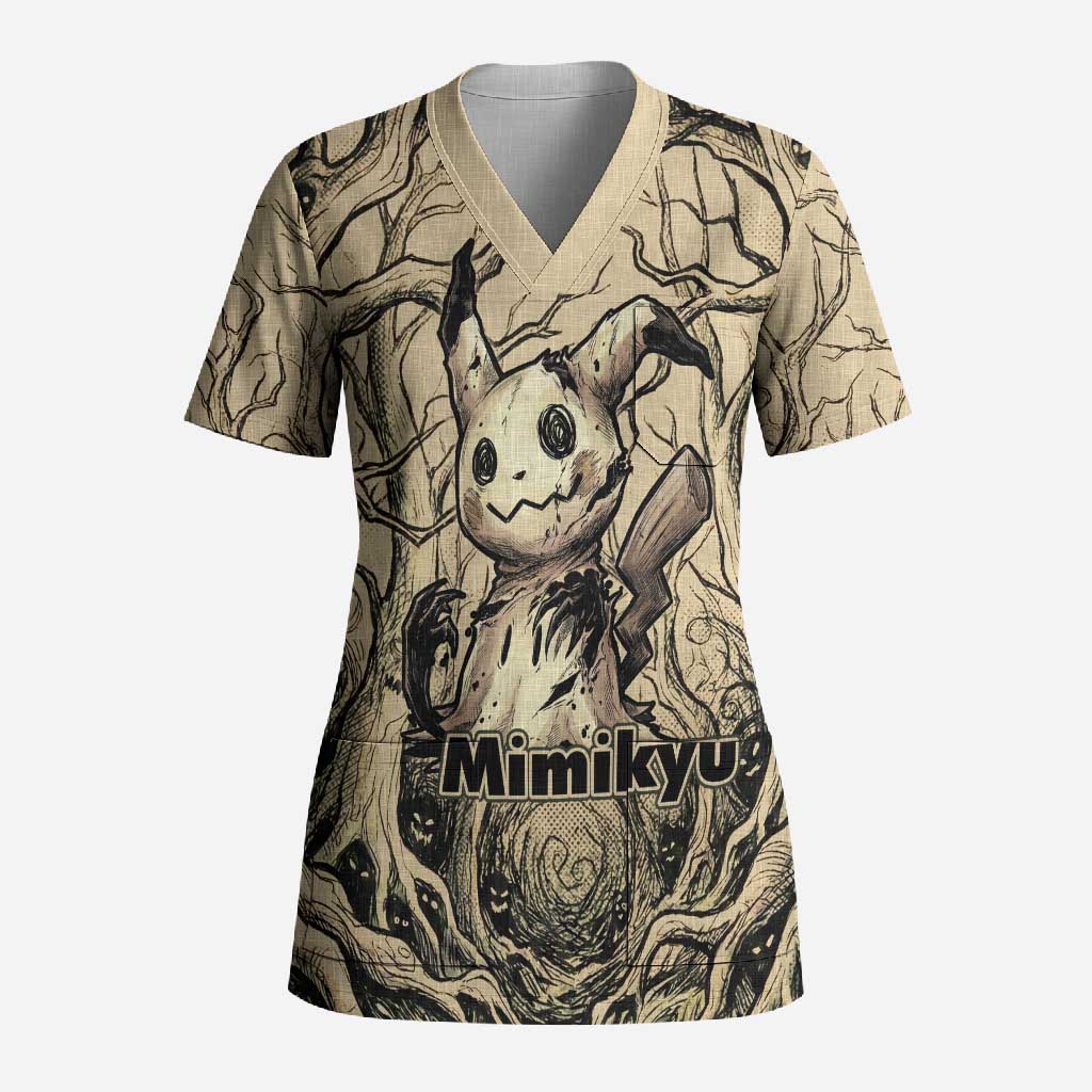 Mimikyu Forest Shadows Scrub Top Mimikyu’s Curse - Shadows Beneath the Mask