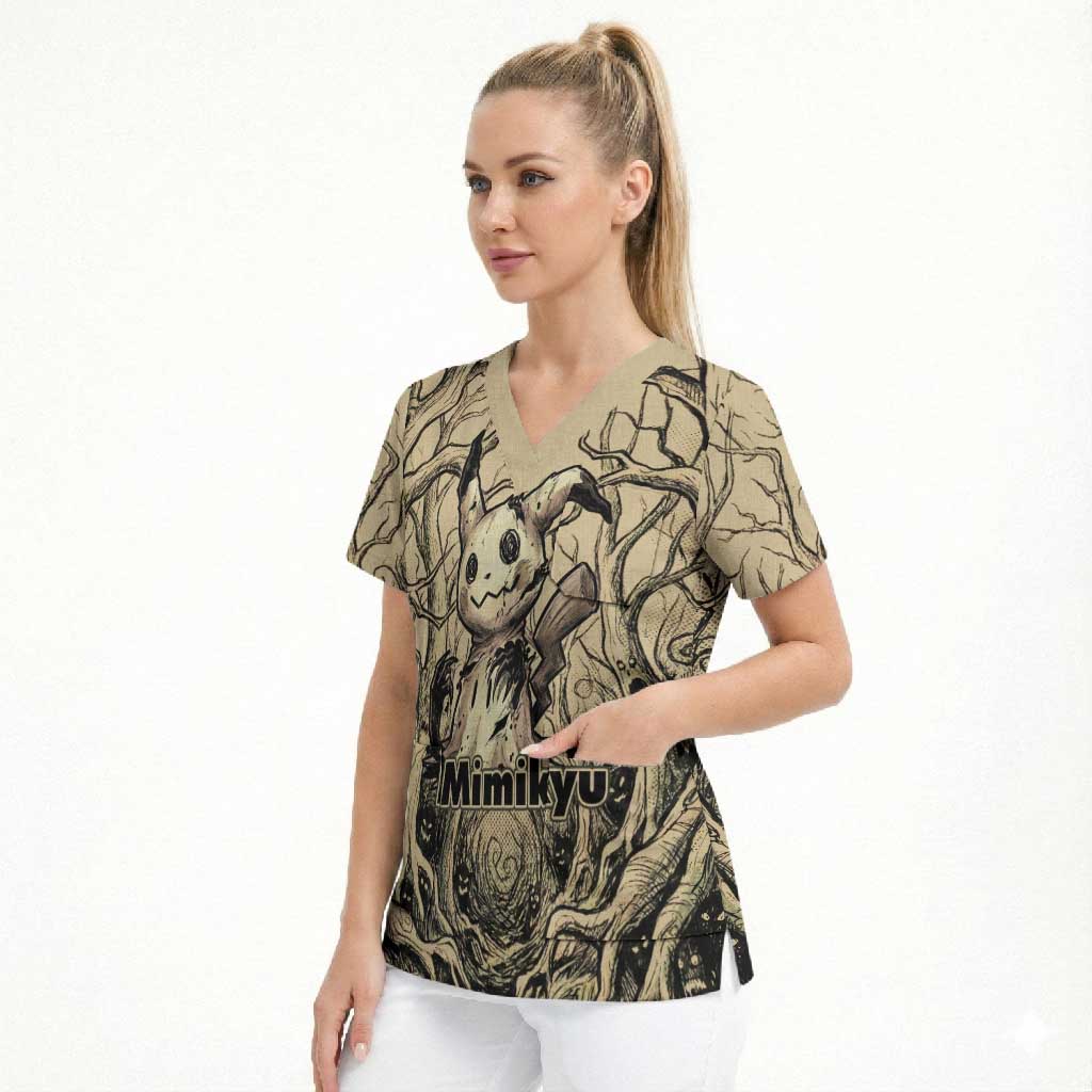Mimikyu Forest Shadows Scrub Top Mimikyu’s Curse - Shadows Beneath the Mask