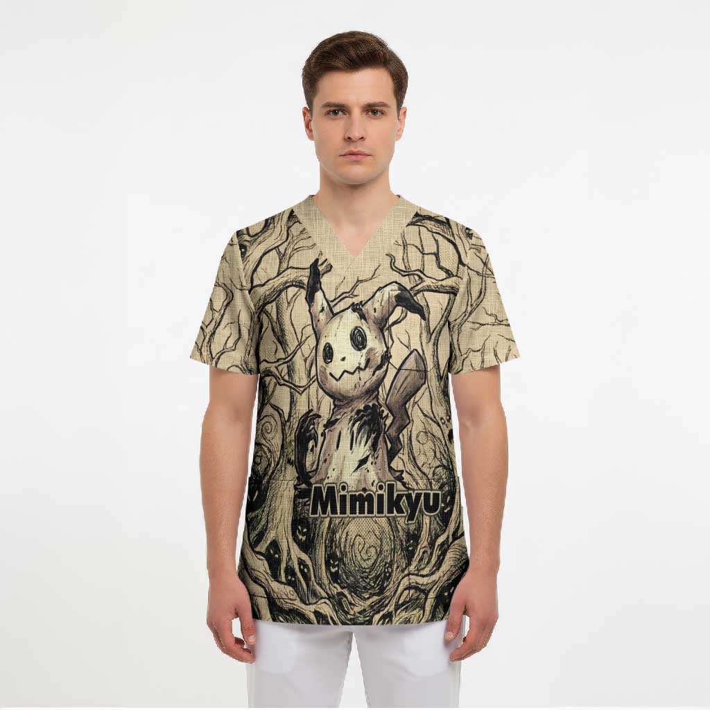 Mimikyu Forest Shadows Scrub Top Mimikyu’s Curse - Shadows Beneath the Mask