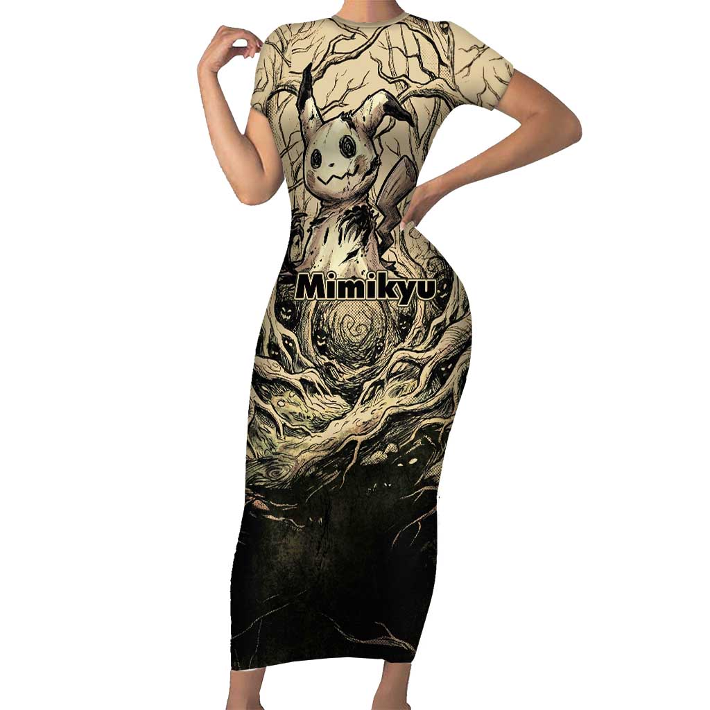 Mimikyu Forest Shadows Short Sleeve Bodycon Dress Mimikyu’s Curse - Shadows Beneath the Mask