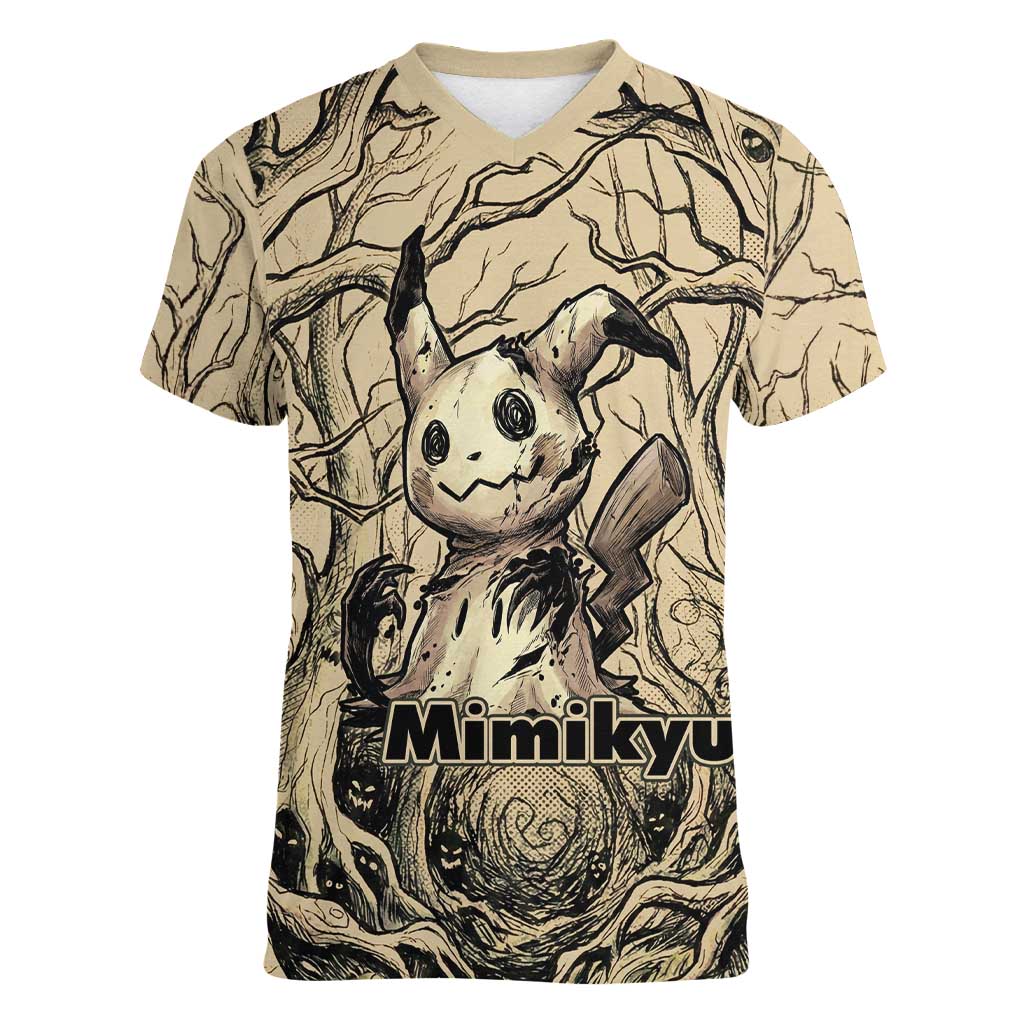 Mimikyu Forest Shadows Women V-Neck T-Shirt Mimikyu’s Curse - Shadows Beneath the Mask