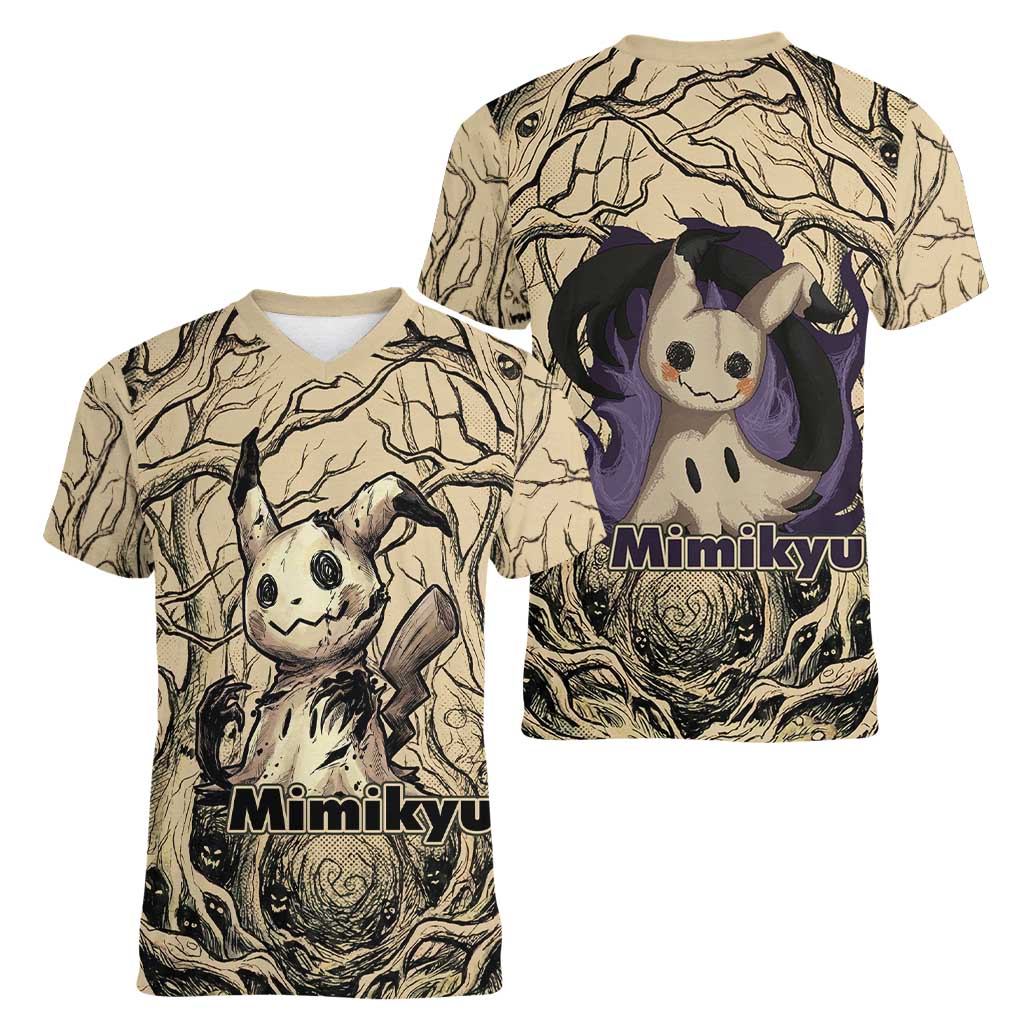 Mimikyu Forest Shadows Women V-Neck T-Shirt Mimikyu’s Curse - Shadows Beneath the Mask