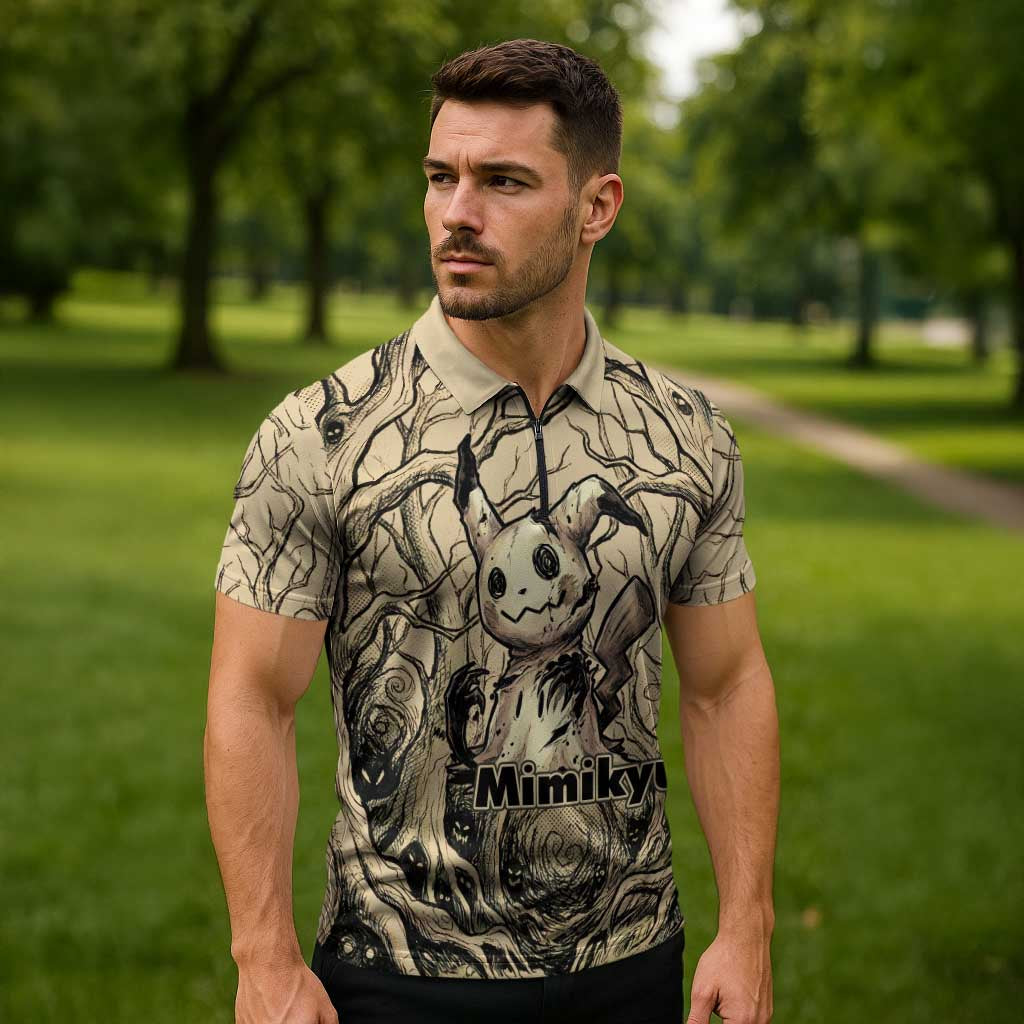 Mimikyu Forest Shadows Zipper Polo Shirt Mimikyu’s Curse - Shadows Beneath the Mask