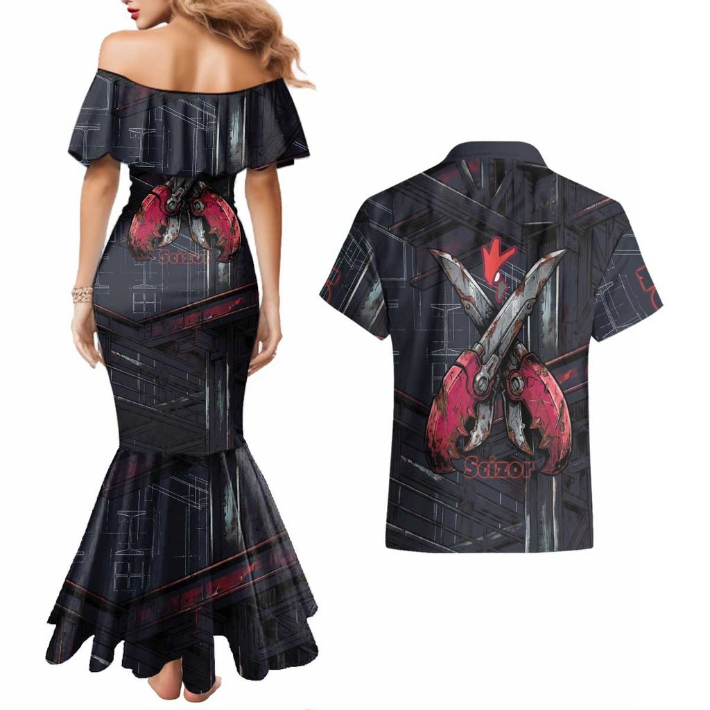 Scizor Battle Armor Couples Matching Mermaid Dress and Hawaiian Shirt Scizor’s Domain - Claws of Precision